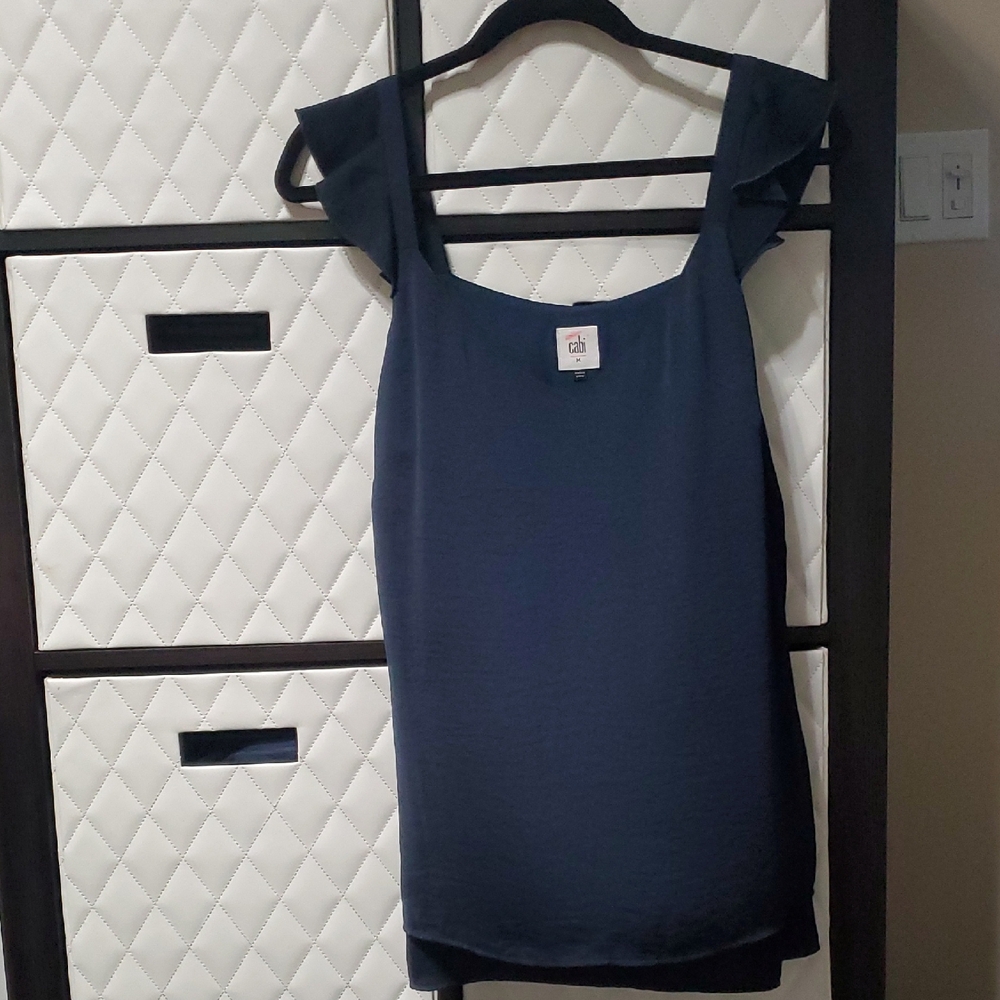 CAbi Navy Ruffled Shoulder Camisole